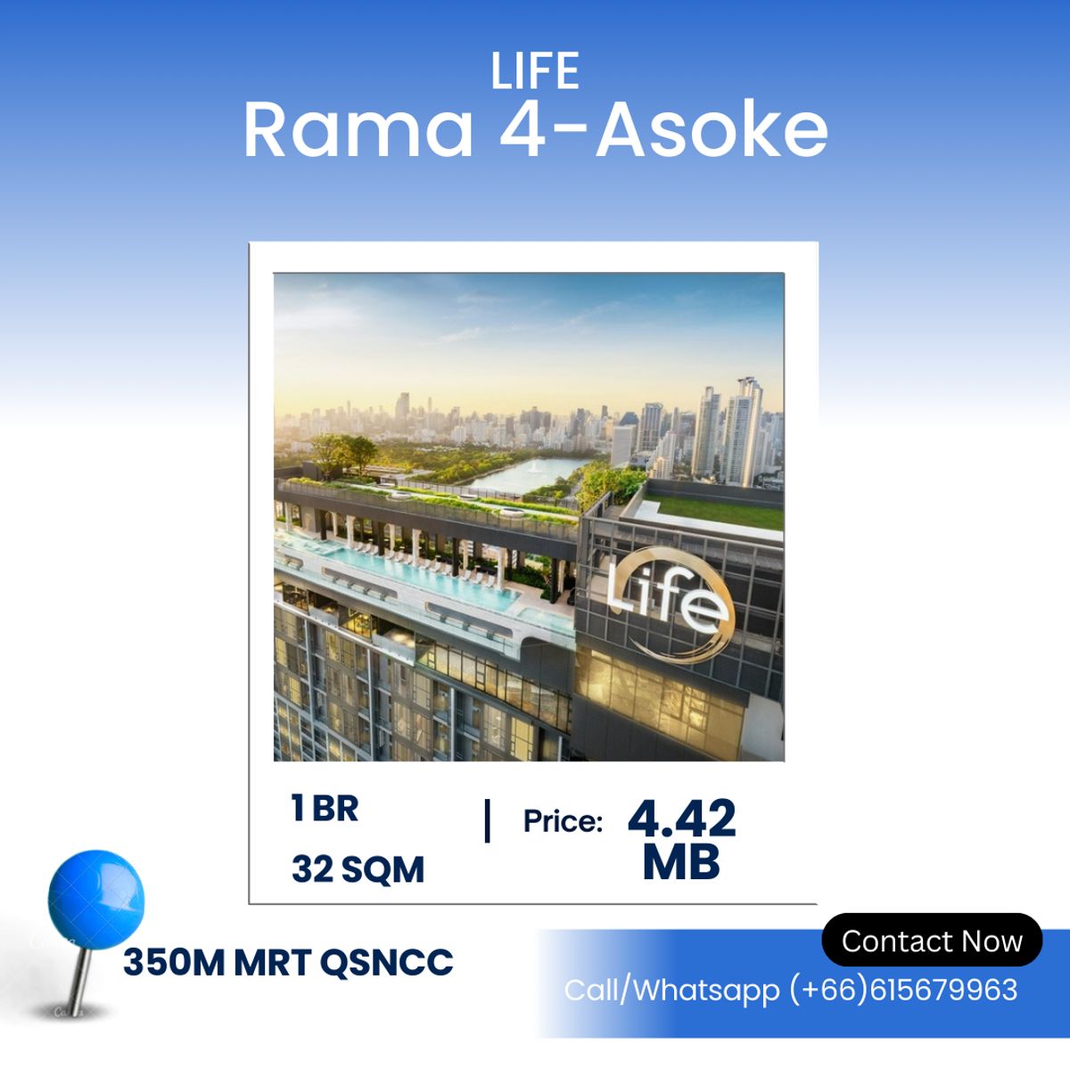 ขายคอนโดคลองเตย กล้วยน้ำไท : Life Rama 4 Asoke – Best Deal! Modern 1-Bedroom in Prime Location – 32 SQ.M. | ฿4.42 Million