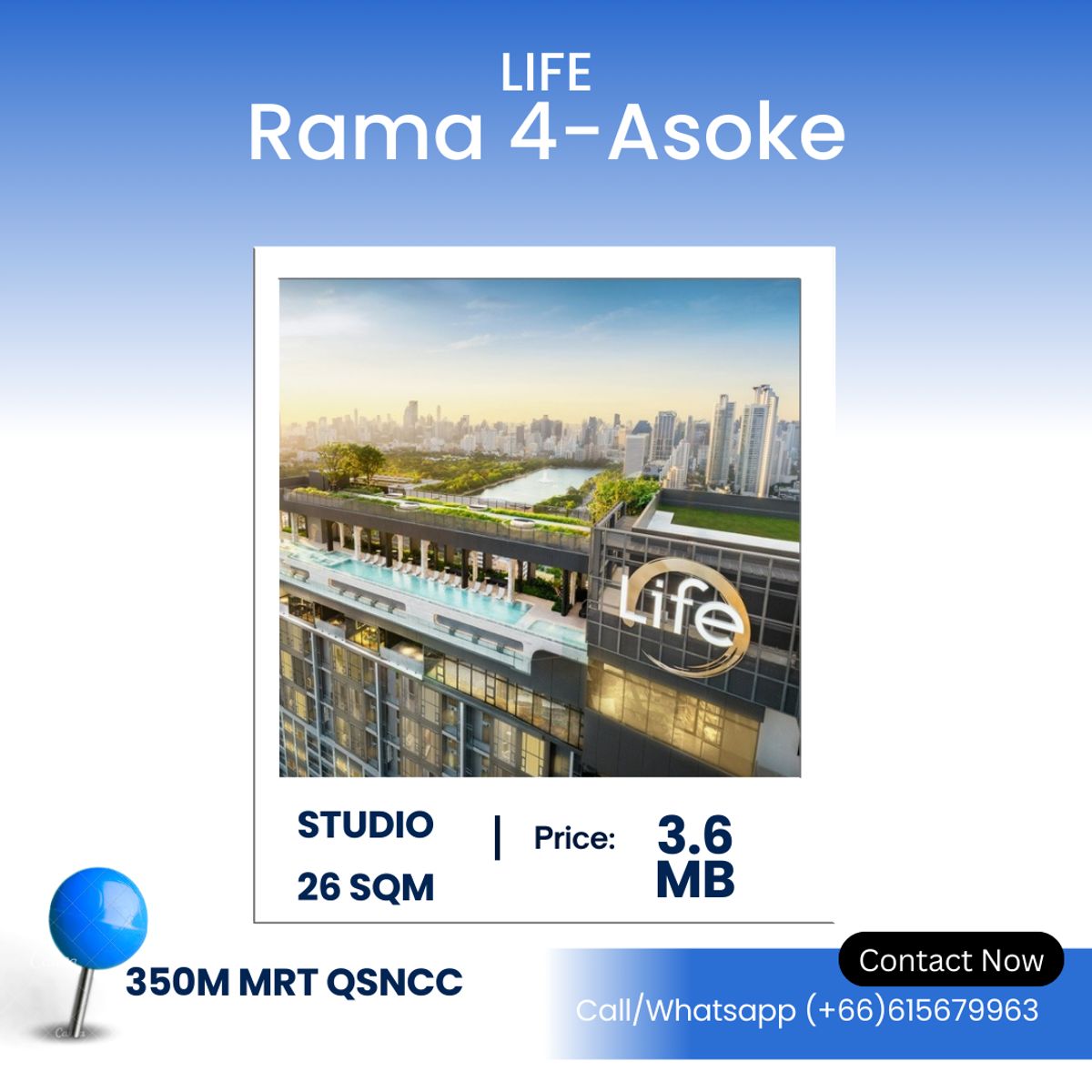 ขายคอนโดคลองเตย กล้วยน้ำไท : Life Rama 4 Asoke – Best Deal! Modern Studio in Prime Location – 26.5 SQ.M. | ฿3.6 Million