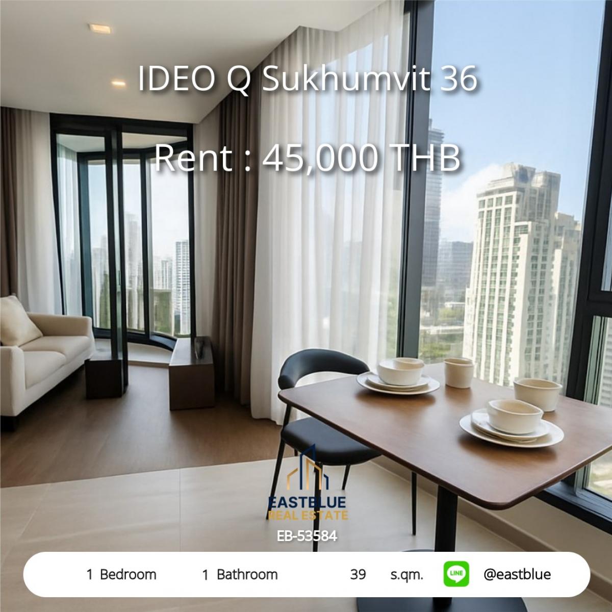 For RentCondoSukhumvit, Asoke, Thonglor : คอนโดหรู IDEO Q สุขุมวิท 36 ใกล้ BTS ทองหล่อ 
1 ห้องนอน 39 ตร.ม. ราคาเพียง 45,000 บาท/เดือน!