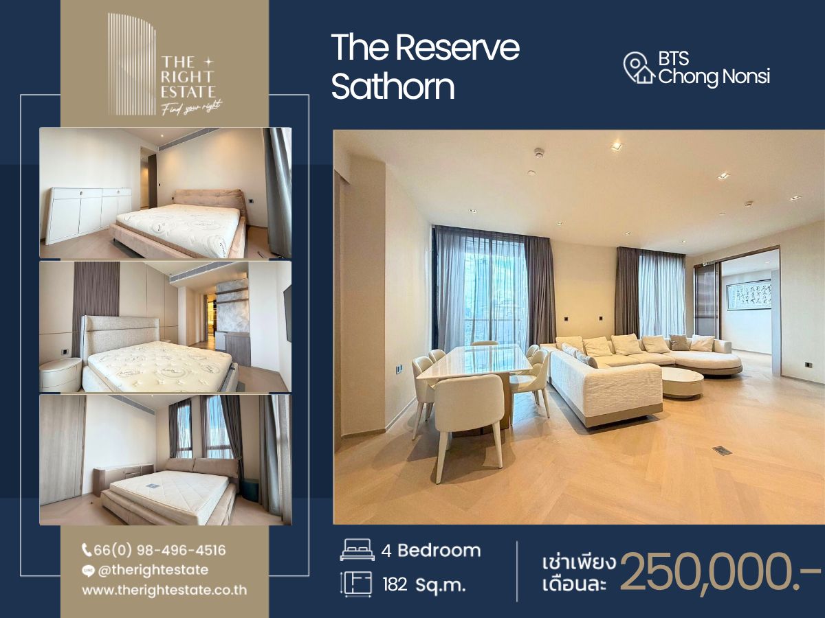 For RentCondoSathorn, Narathiwat : 🌿 The Reserve Sathorn 🌿 Nice room!! fully furnished 🛏 4 Bed 4 Bath 182 Sq.m near BTS Chong Nonsi 