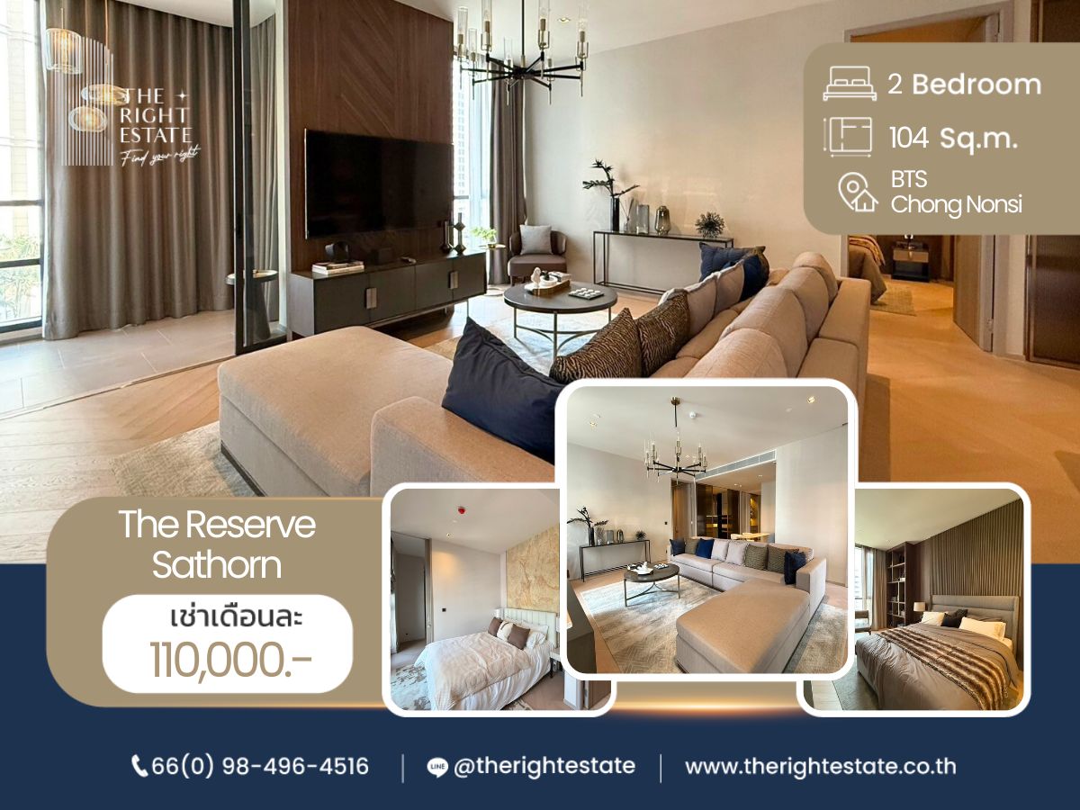 For RentCondoSathorn, Narathiwat : 🌿 The Reserve Sathorn 🌿 Nice room!! fully furnished 🛏 2 Bed 2 Bath 104.05 Sq.m near BTS Chong Nonsi 