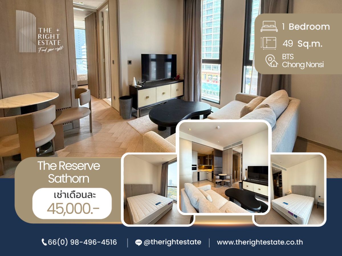 For RentCondoSathorn, Narathiwat : 🌿 The Reserve Sathorn 🌿 Nice room!! fully furnished 🛏 1 Bed 1 Bath 49.69 Sq.m near BTS Chong Nonsi 