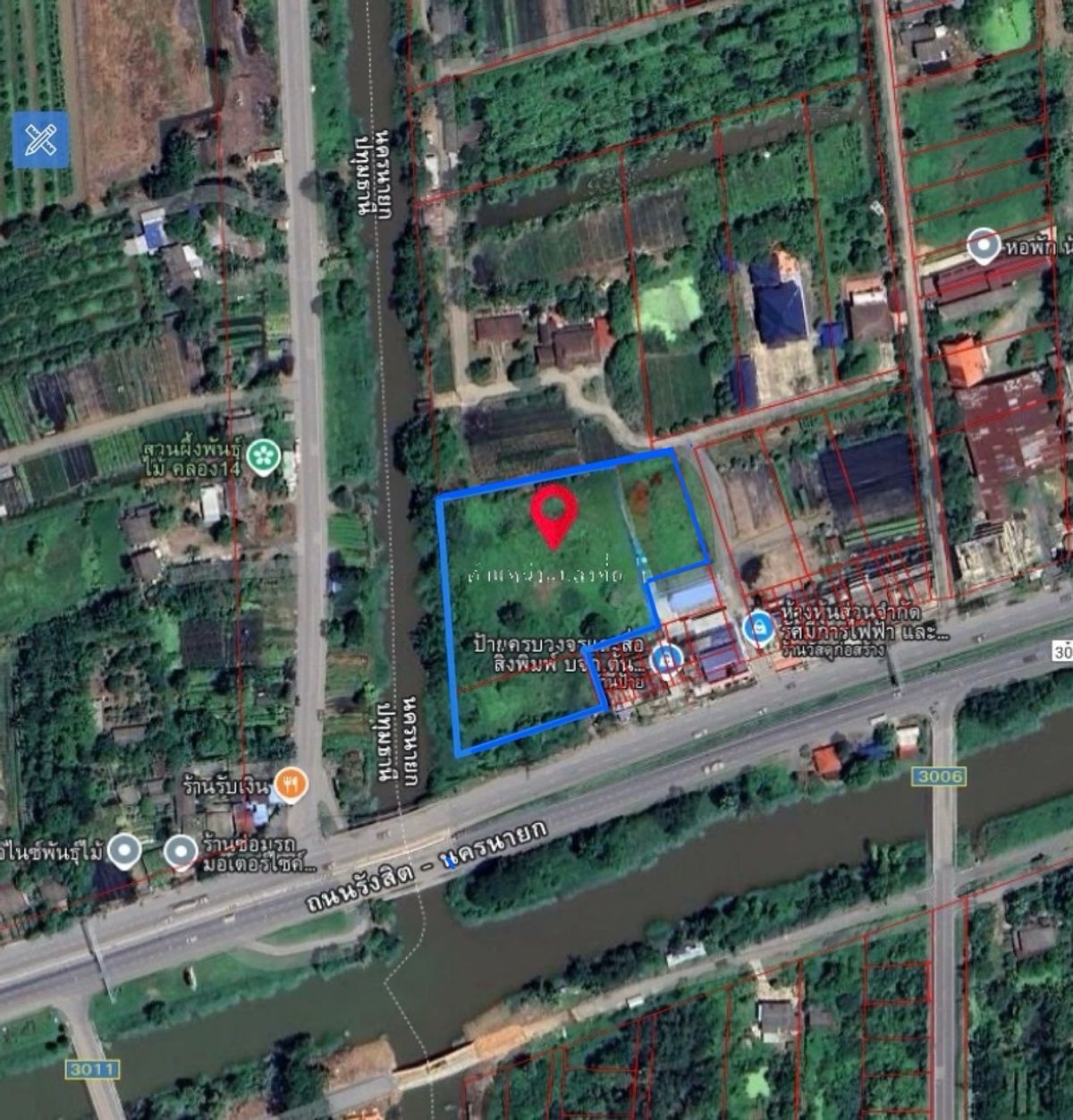 ขายที่ดินปทุมธานี รังสิต ธรรมศาสตร์ : ขายถูกทึ่ดินติดน้ำ คลอง 14