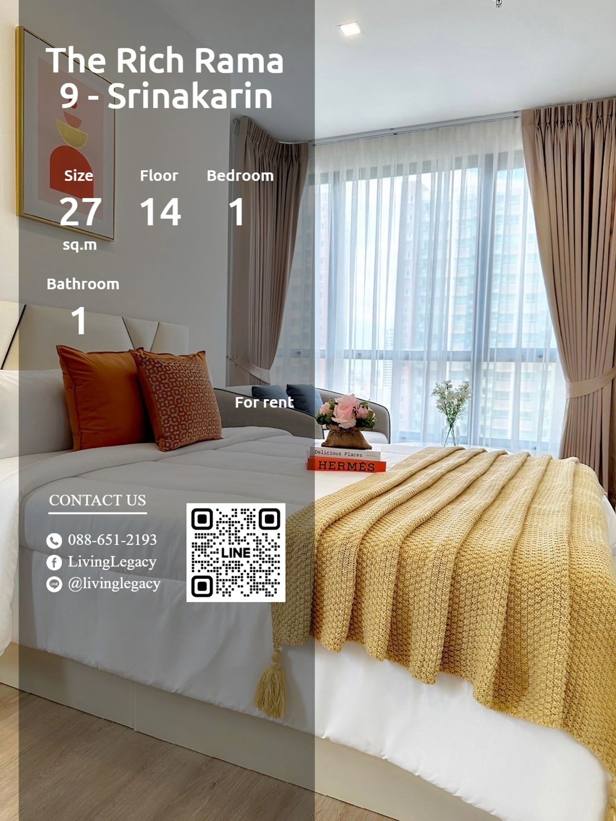 For RentCondoPattanakan, Srinakarin : Sim14I Condo for rent The Rich Rama 9 - Srinakarin 27 sq.m., Floor 14 Line ID: @livingLegacy