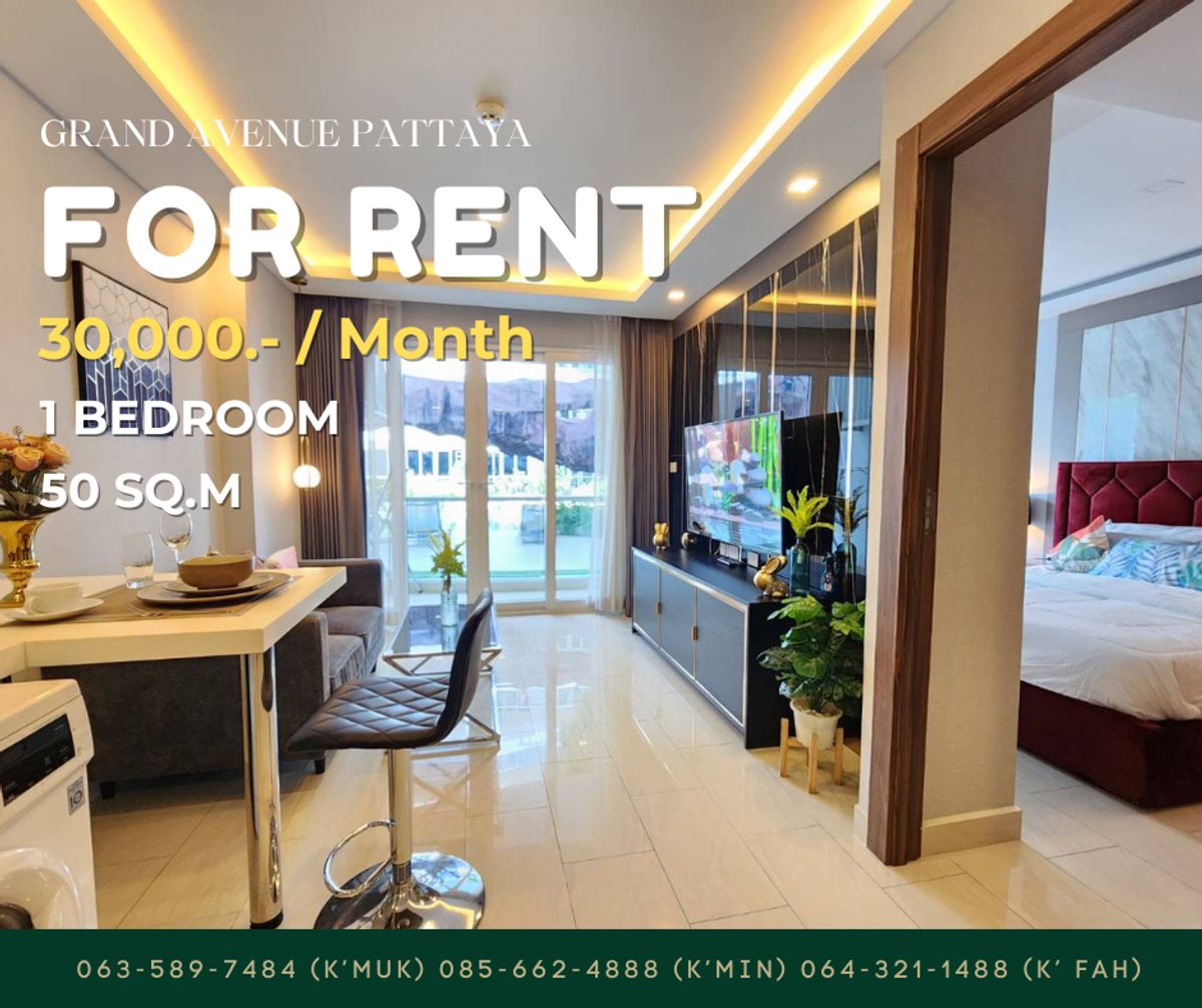 For RentCondoPattaya, Bangsaen, Chonburi : 🔥 For Rent – Grand Avenue Condo, Pattaya 🔥 💰 30,000 THB/Month | 50 SQ.M | Fully Furnished ✨