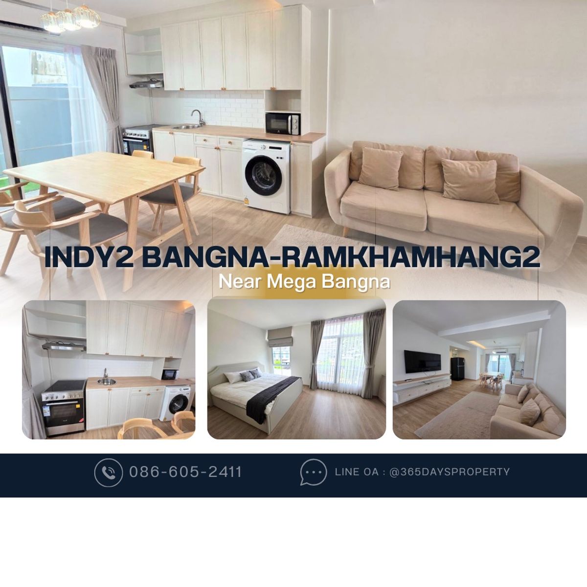 ให้เช่าทาวน์โฮมบางนา แบริ่ง ลาซาล : 💥ForRent💥Indy2 Bangna Ramkhamhang2 🏡 Near Mega Bangna, D-PREP, Verso ‼️ Ready to move in ‼️  Fully Furnished ✨