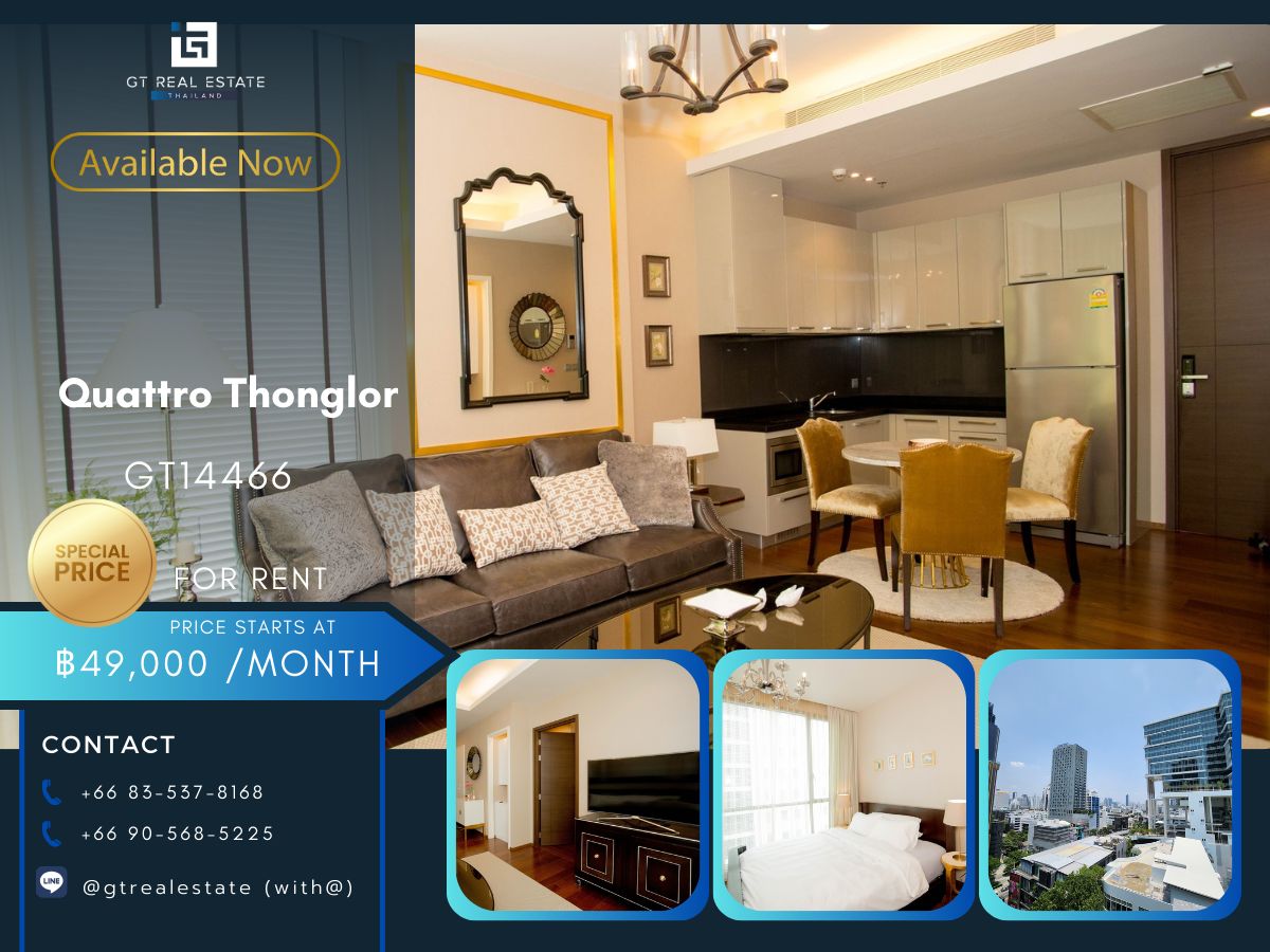 For RentCondoSukhumvit, Asoke, Thonglor : Quattro Thonglor Condo is convenient to travel near the BTS Skytrain. There is a beautiful furniture shuttle. Ready !!