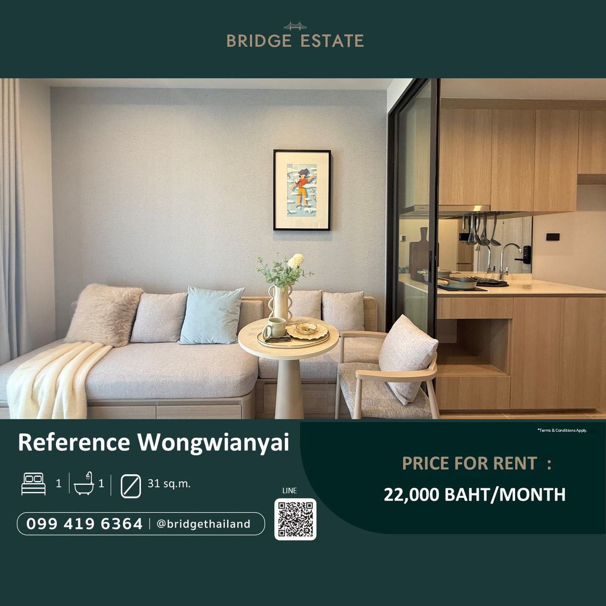 ให้เช่าคอนโดวงเวียนใหญ่ เจริญนคร : 1 bedroom for rent at Reference Wongwianyai