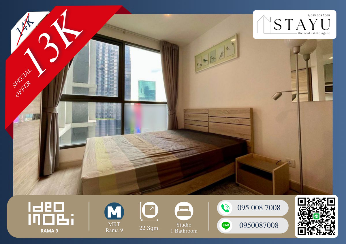 For RentCondoRama9, Petchburi, RCA : 🔥🔥Ready to Move In!! Beautiful Room, Fully Furnished!! Next to MRT Rama 9 – Hurry up, this unit will be gone fast!! Ideo Mobi Rama 9 – Best location in the area, right at Rama 9 intersection and next to Central Rama 9!🔥🔥