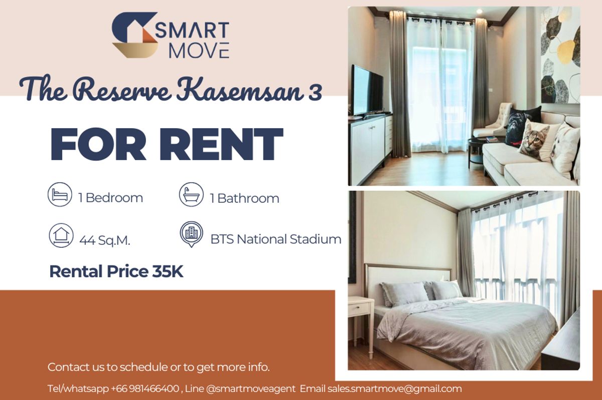 For RentCondoSiam Paragon ,Chulalongkorn,Samyan : 🔥 For Rent !!🔥 Code C20240300381..........The Reserve Kasemsan 3, 1 bedroom, 1 bathroom, There is a bathtub, furnished, ready to move in 📣📣
