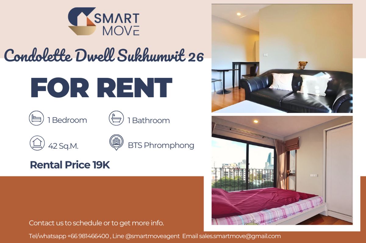 For RentCondoSukhumvit, Asoke, Thonglor : 🔥 For Rent !!🔥 Code C20250800067..........Condolette Dwell Sukhumvit 26, 1 bedroom, 1 bathroom, corner room, furnished, ready to move in 📣📣
