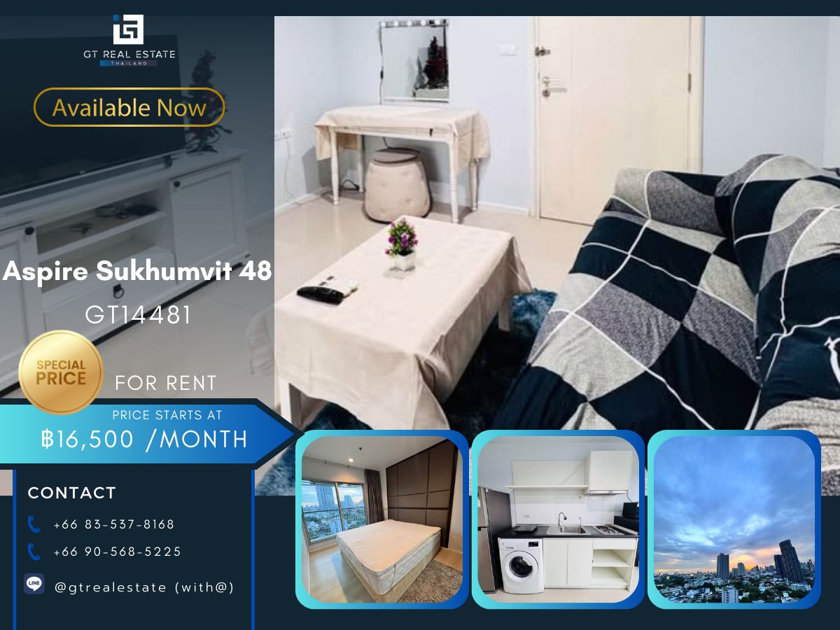 ให้เช่าคอนโดอ่อนนุช อุดมสุข : คอนโด Aspire Sukhumvit 48 เดินทางสะดวก ใกล้รถไฟฟ้าบีทีเอส เฟอร์นิเจอร์ครบ พร้อมอยู่ทันที!!