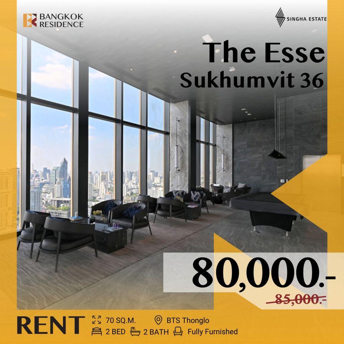 ให้เช่าคอนโดสุขุมวิท อโศก ทองหล่อ : The Esse Sukhumvit  36 🔥 Luxury Condo with Well Priced!  🔥 ใกล้ BTS ทองหล่อ