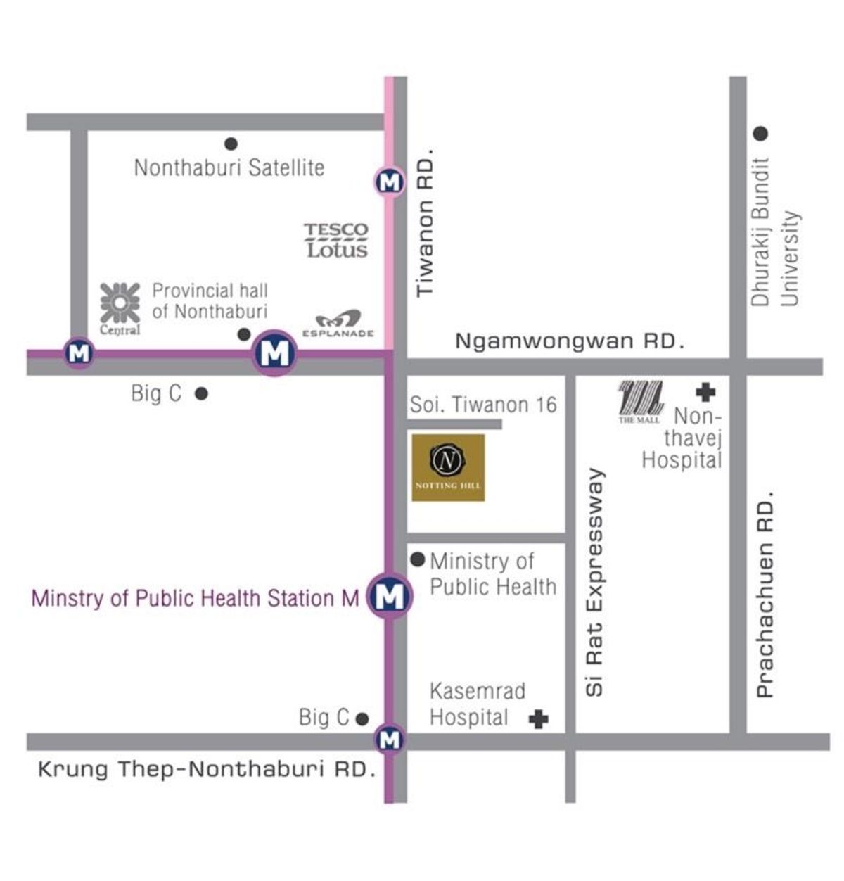 ขายคอนโดรัตนาธิเบศร์ สนามบินน้ำ พระนั่งเกล้า : ขายคอนโด 2 ห้องนอน น็อตติ้งฮิลล์ ติวานนท์-แคราย ติดถนนใหญ่ติวานนท์ ไม่ไกลจาก MRT กระทรวงสาธารณสุข 