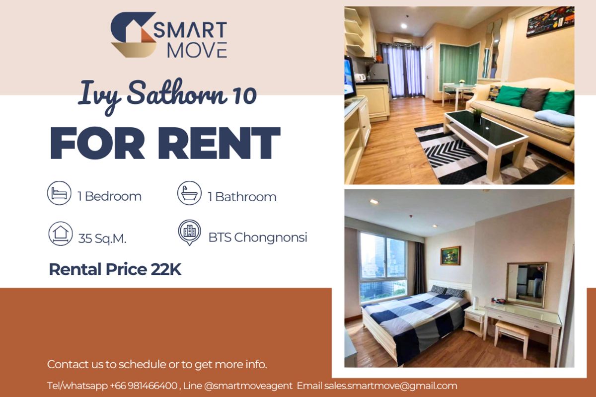 ให้เช่าคอนโดสาทร นราธิวาส : 🔥 สำหรับเช่า !! ทำเลดี !!🔥 Code C20221200494..........Ivy Sathorn 10, 1 ห้องนอน, 1 ห้องน้ำ, ชั้นสูง 13++, แต่งครบ, พร้อมเข้าอยู่ 📣📣