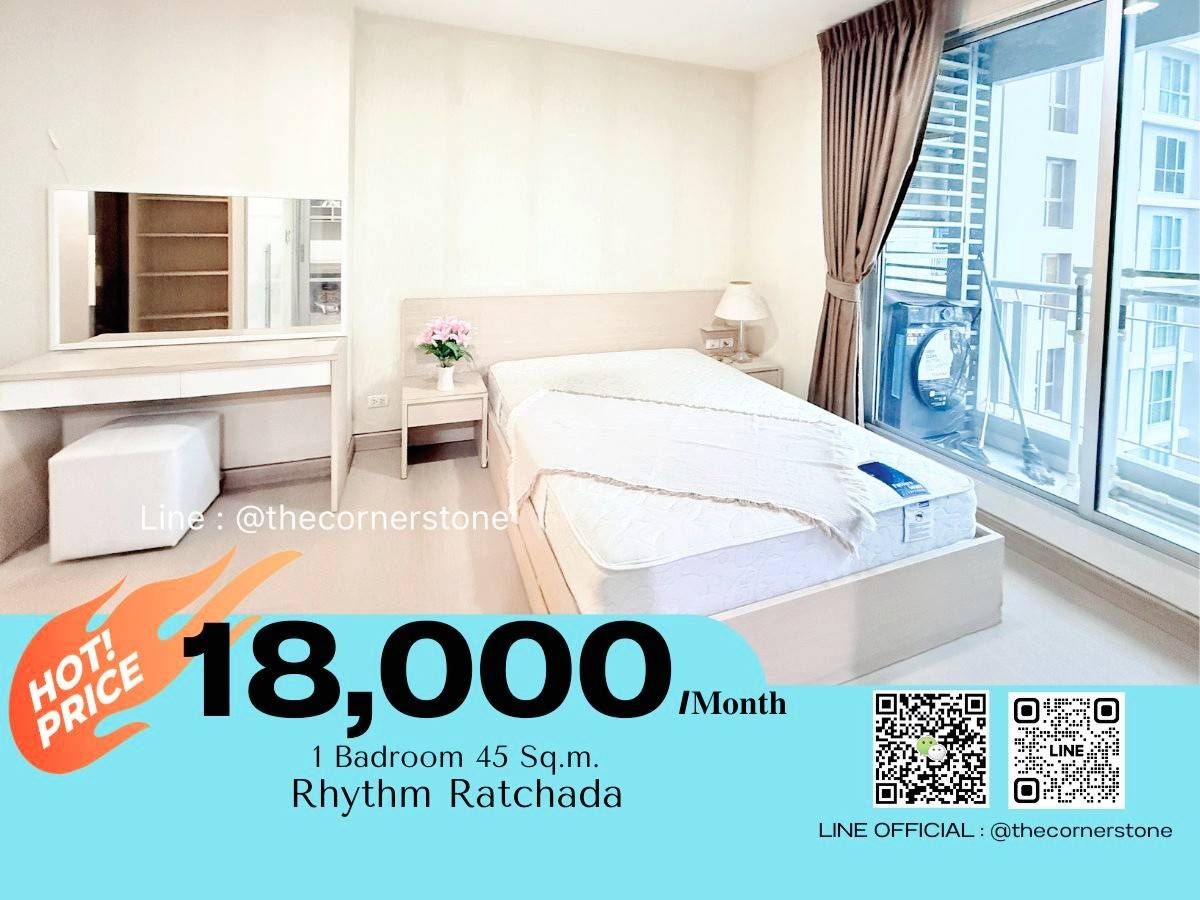 For RentCondoRatchadapisek, Huaikwang, Suttisan : Rhythm Ratchada – Beautiful Apartment Fully furnished with complete electrical appliances, ready to move in. Conveniently located next to MRT Ratchada No.251148