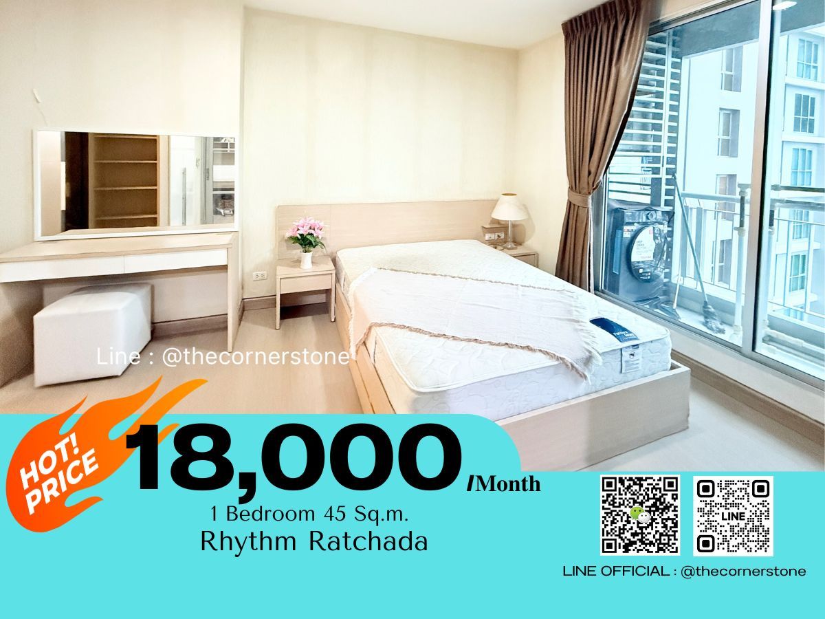 For RentCondoRatchadapisek, Huaikwang, Suttisan : Rhythm Ratchada – Beautiful Apartment Fully furnished with complete electrical appliances, ready to move in. Conveniently located next to MRT Ratchada No.251148