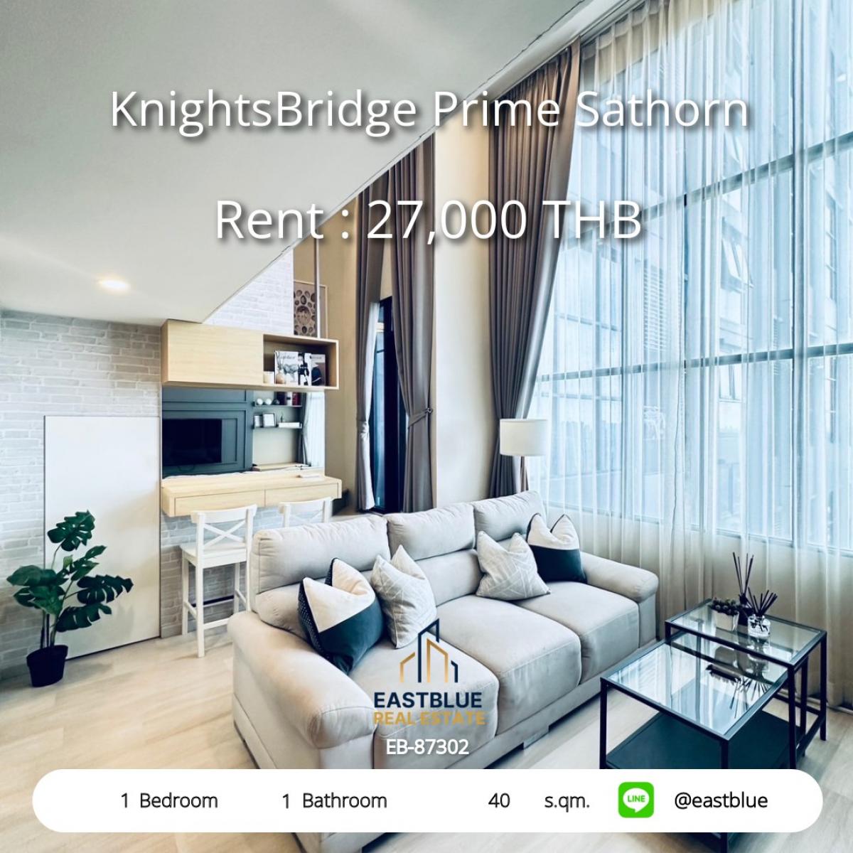 ให้เช่าคอนโดสาทร นราธิวาส : เช่าคอนโดหรู KnightsBridge Prime Sathorn 1 ห้องนอน 40 ตร.ม. ใกล้ BTS/MRT 
ราคาเพียง 27,000 บาท พร้อมสระว่ายน้ำ-ฟิตเนส และสิ่งอำนวยความสะดวกครบครัน!