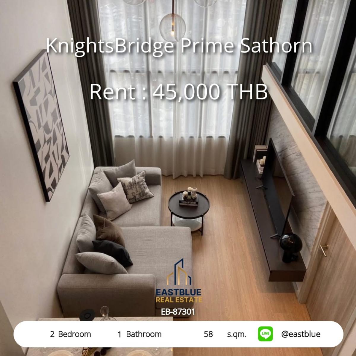 ให้เช่าคอนโดสาทร นราธิวาส : หรูหราคอนโด KnightsBridge Prime Sathorn 2 ห้องนอน ใกล้ BTS Saint Louis 
เช่าเพียง 45,000 บาท/เดือน พร้อมสิ่งอำนวยความสะดวกครบครัน!