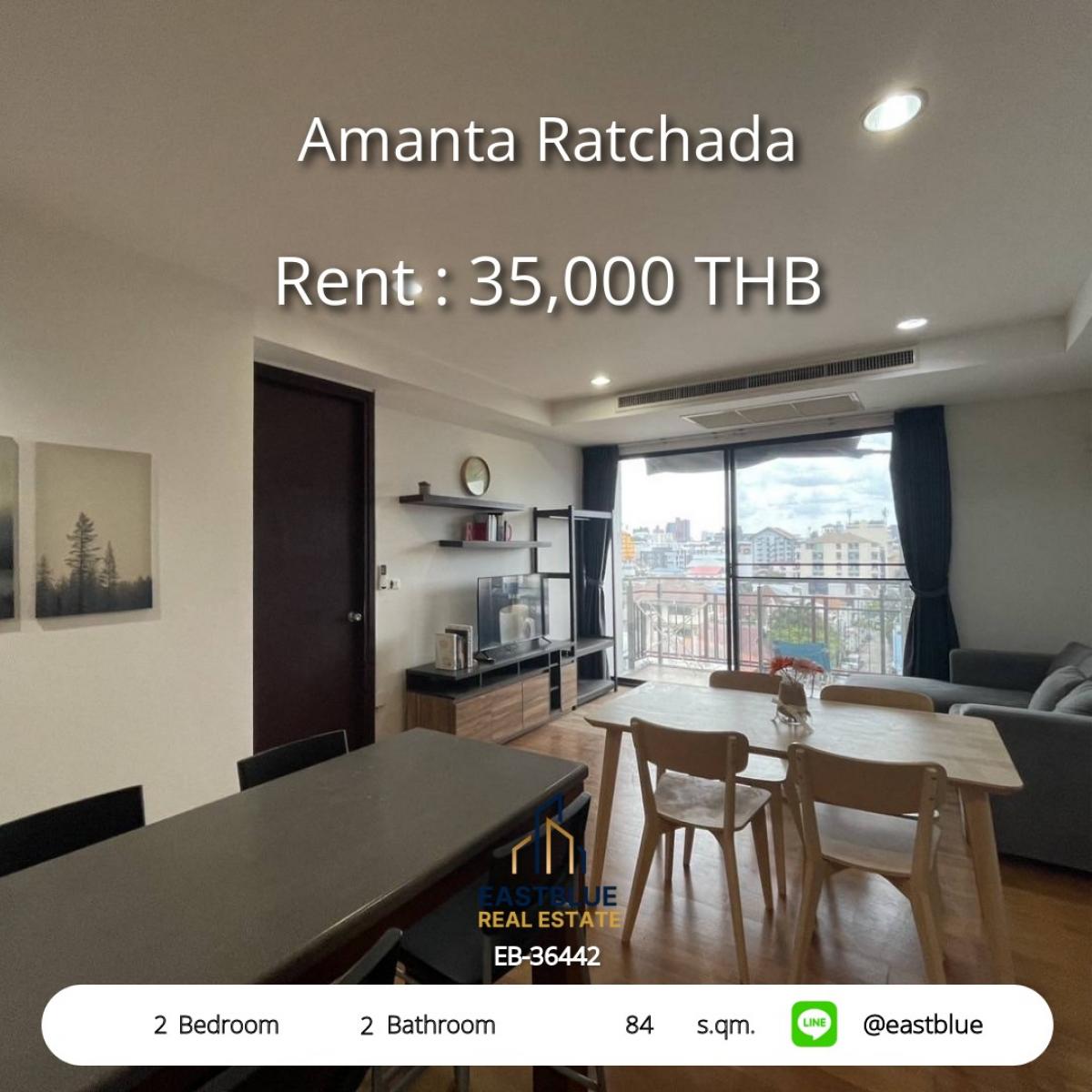 ให้เช่าคอนโดรัชดา ห้วยขวาง : 2 Bedroom Condo for Rent at Amanta Ratchada – Spacious 84 sqm, 35,000 THB/month 
ใกล้ BTS/MRT ศูนย์วัฒนธรรมไทย เดินทางสะดวก!