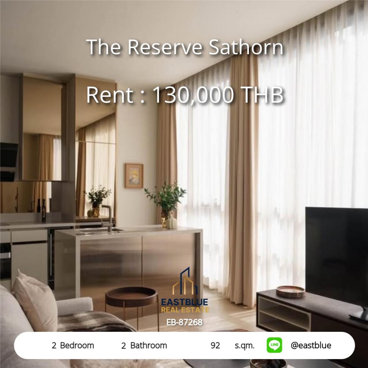 ให้เช่าคอนโดสาทร นราธิวาส : Luxury 2-Bed Condo at The Reserve Sathorn – Prime Location, 130K/month! 
Step Into Comfort Near BTS Chong Nonsi & Top Amenities!