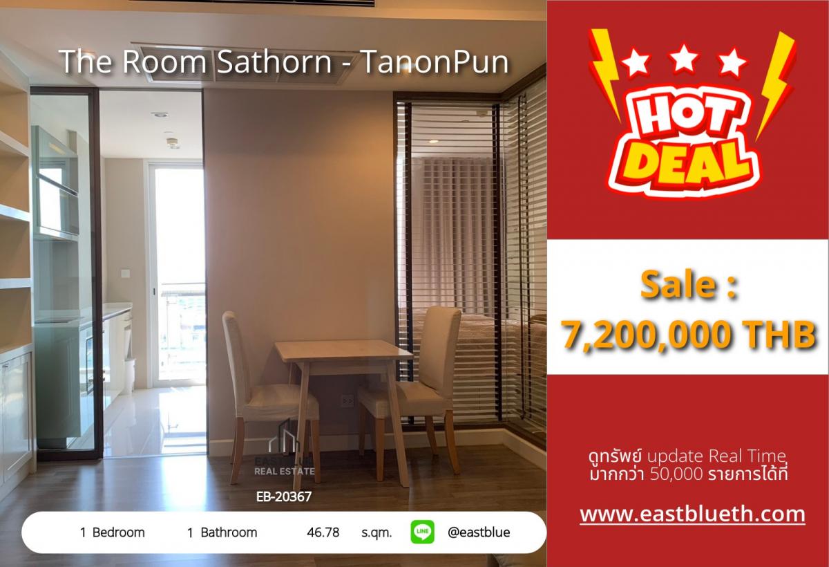 For SaleCondoSathorn, Narathiwat : ราคาจริงรวมค่าใช้จ่ายแล้วขายดาวน์คอนโด The Room Sathorn - TanonPun 
ใกล้ BTS สุรศักดิ์ พร้อมอยู่ 46.78 ตร.ม. เพียง 7.2 ล้าน!