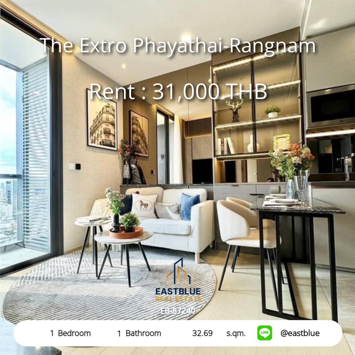 For RentCondoRatchathewi,Phayathai : ใกล้ BTS วิภาวดี! 1 ห้องนอน The Extro Phayathai-Rangnam 
เช่า 31,000 บาท/เดือน พร้อมสิ่งอำนวยความสะดวกครบครัน!