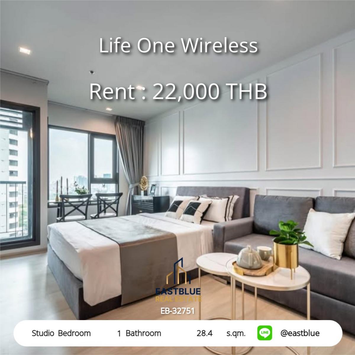 For RentCondoWitthayu, Chidlom, Langsuan, Ploenchit : ชีวิตหรู ใจกลางเมือง! Condo Studio 28.4 ตรม. Life One Wireless ใกล้ BTS เพลินจิต 
ราคาเช่า 22,000 บาท/เดือน พร้อมสิ่งอำนวยความสะดวกครบครัน!