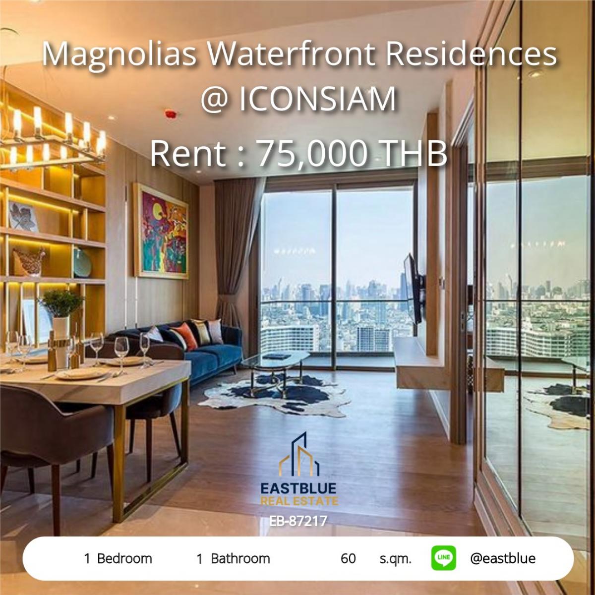 ให้เช่าคอนโดวงเวียนใหญ่ เจริญนคร : Luxury 1-Bed Condo at Magnolias Waterfront Residences – Prime ICONSIAM Location! 
Spacious 60 sqm, Only 75,000 THB/Month – Experience Waterfront Living Today!