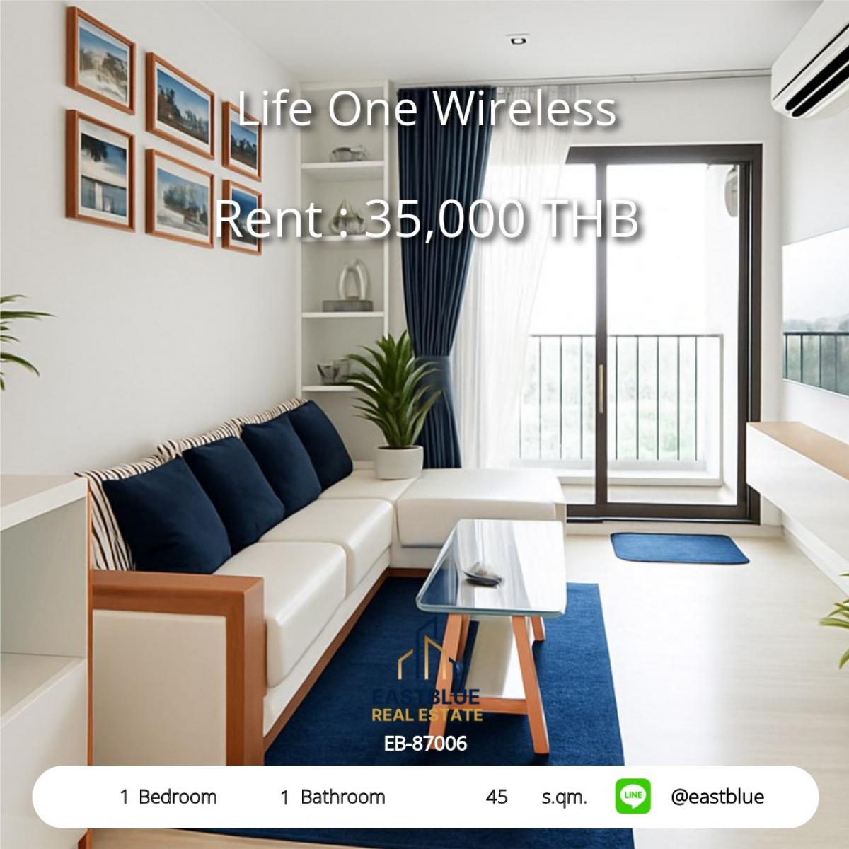 For RentCondoWitthayu, Chidlom, Langsuan, Ploenchit : เช่าคอนโด Life One Wireless 1 ห้องนอน ใกล้ BTS เพลินจิต 
ราคาเพียง 35,000 บาท/เดือน พร้อมสิ่งอำนวยความสะดวกครบครัน!