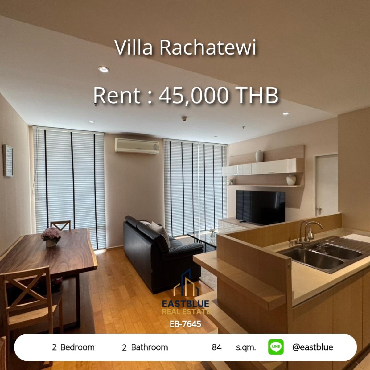For RentCondoRatchathewi,Phayathai : Rent a condo at Villa Rachatewi, 2 bedrooms, near BTS Ratchathewi for only 45,000 THB/month!With a swimming pool, fitness center, and 24-hour security system.