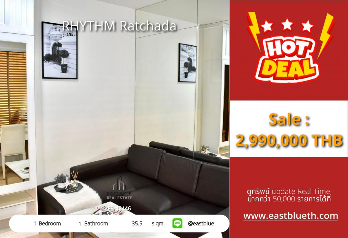 For SaleCondoRatchadapisek, Huaikwang, Suttisan : RHYTHM Ratchada condo 1 bedroom 35.5 sq.m. priced at only 2.99 million!
Near BTS/MRT Ratchadaphisek, swimming pool - fitness, ready to move in!