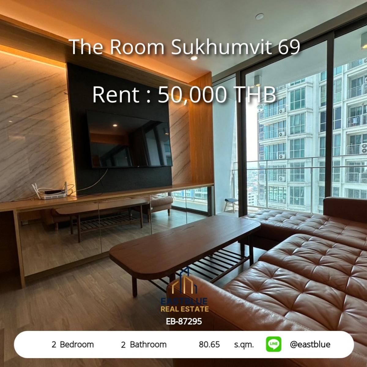 For RentCondoOnnut, Udomsuk : Beautiful and complete! 2 bedrooms The Room Sukhumvit 69 near BTS Phra KhanongOnly 50,000 Baht/month with luxurious amenities!