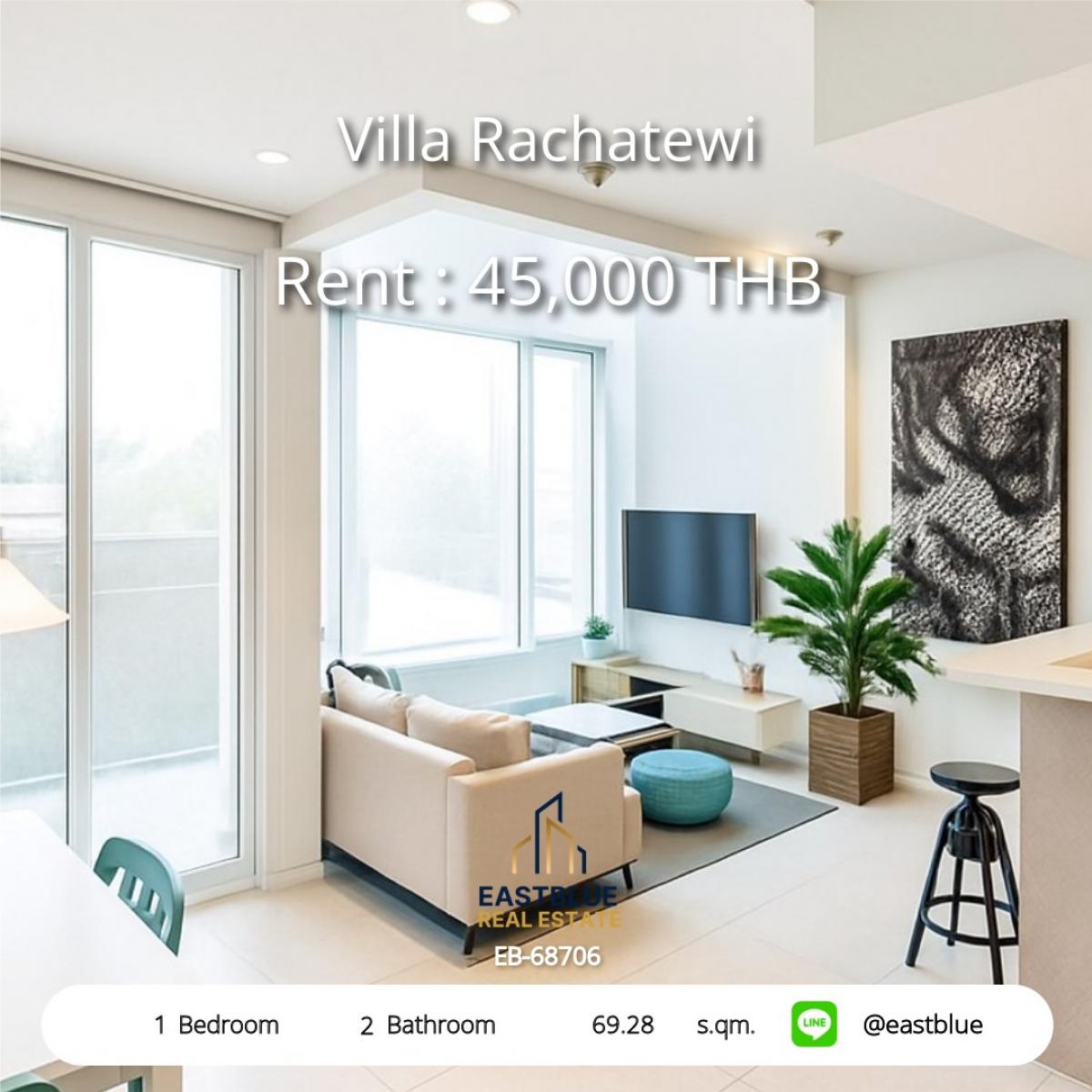 For RentCondoRatchathewi,Phayathai : 28/01/2026, Luxury in the heart of Ratchathewi! 1 bedroom 69 sq.m. with complete amenitiesRent only 45,000 baht/month, close to BTS & MRT, convenient for all travel!