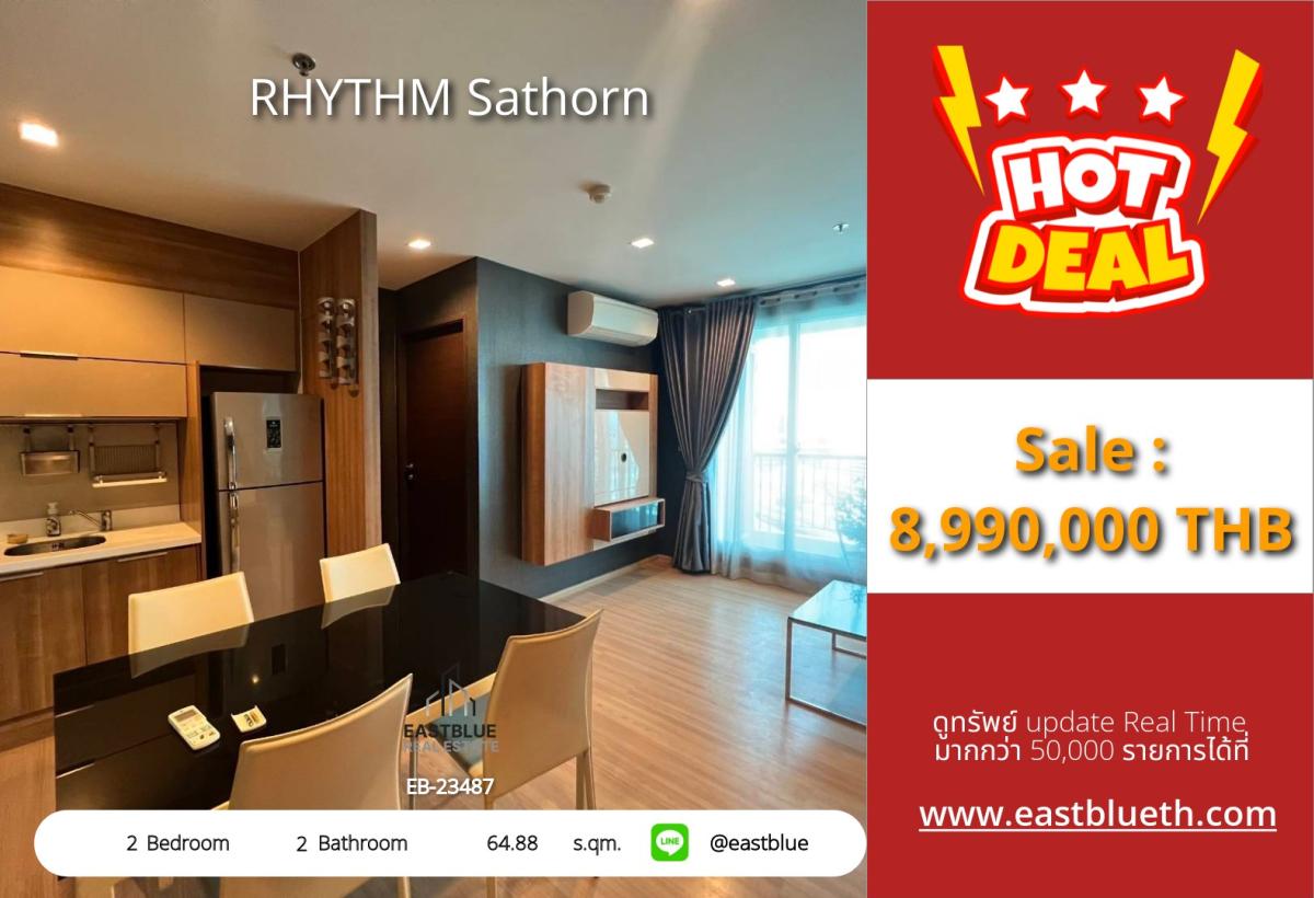 For SaleCondoSathorn, Narathiwat : Condo Rhythm Sathorn 2 bedrooms in the heart of Sathorn near BTS Taksin BridgeFor sale at 8.99 million THB or rent for only 42,000 THB/month, fully furnished, ready to move in!