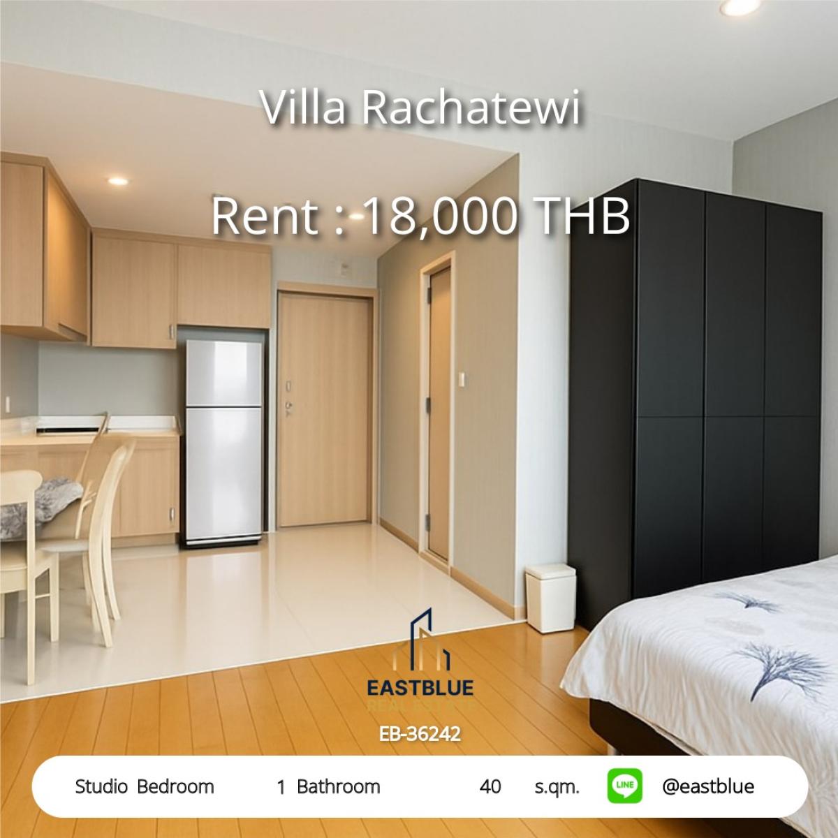For SaleCondoRatchathewi,Phayathai : Rent a condo at Villa Rachatewi, 40 sqm, in the city center, near BTS Ratchathewi.
With a swimming pool and fitness center, ready to move in for only 18,000 baht/month!