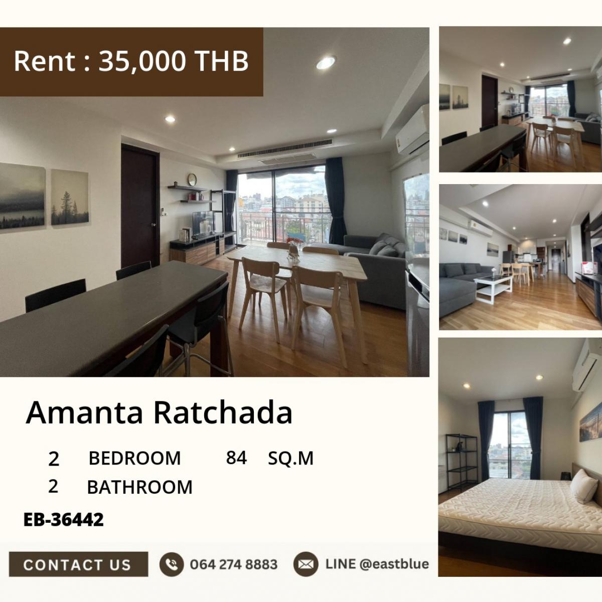 For RentCondoRatchadapisek, Huaikwang, Suttisan : Rent a condo at Amanta Ratchada, 2 bedrooms, 84 sq.m. near MRT Cultural Center
Price only 35,000 Baht/month, comfortable living close to the city!