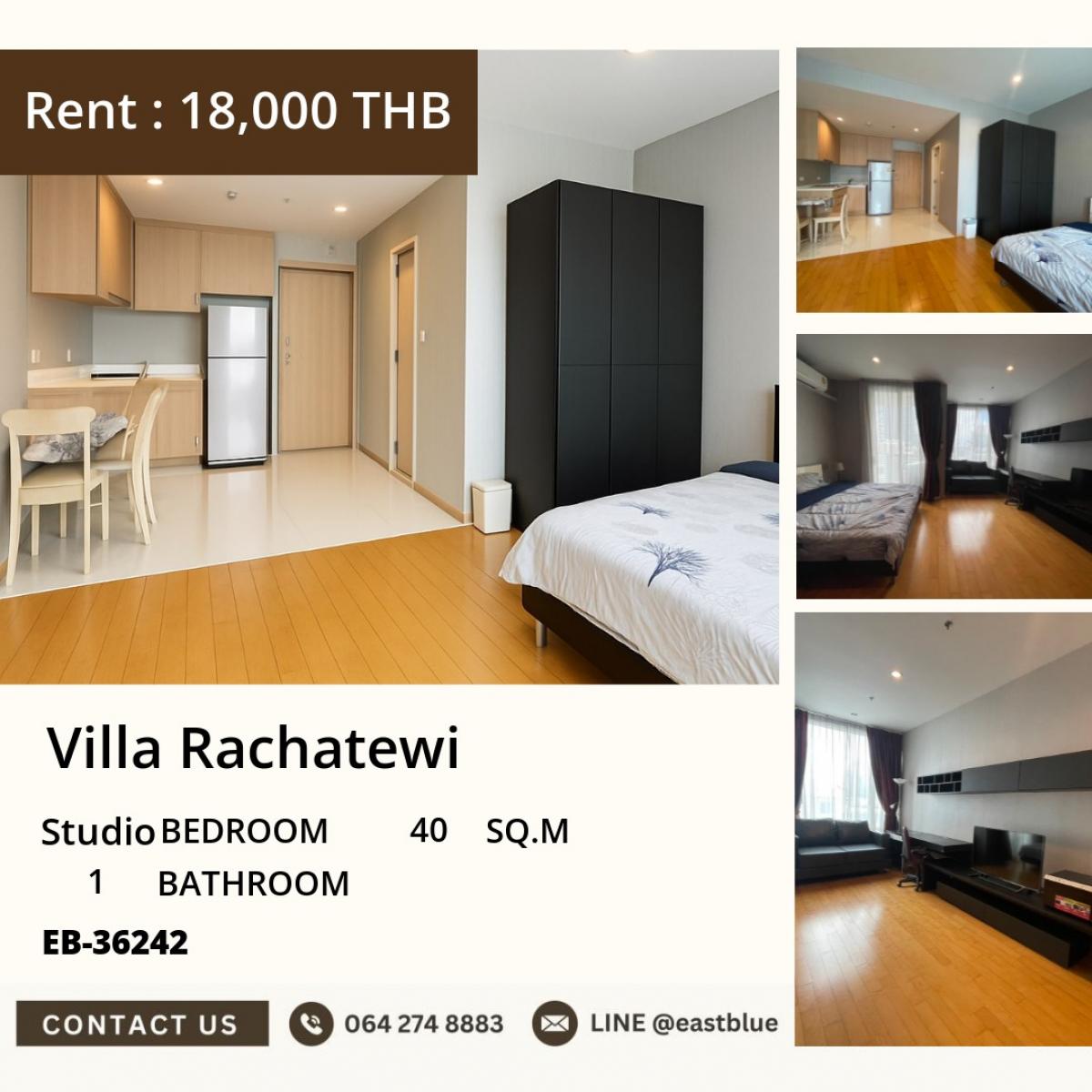 For RentCondoRatchathewi,Phayathai : 18/03/2026, Rent a 40 sqm condo at Villa Rachatewi in the city center, near BTS Ratchathewi.
With a swimming pool and fitness center, ready to move in for only 18,000 Baht/month! 0642748883