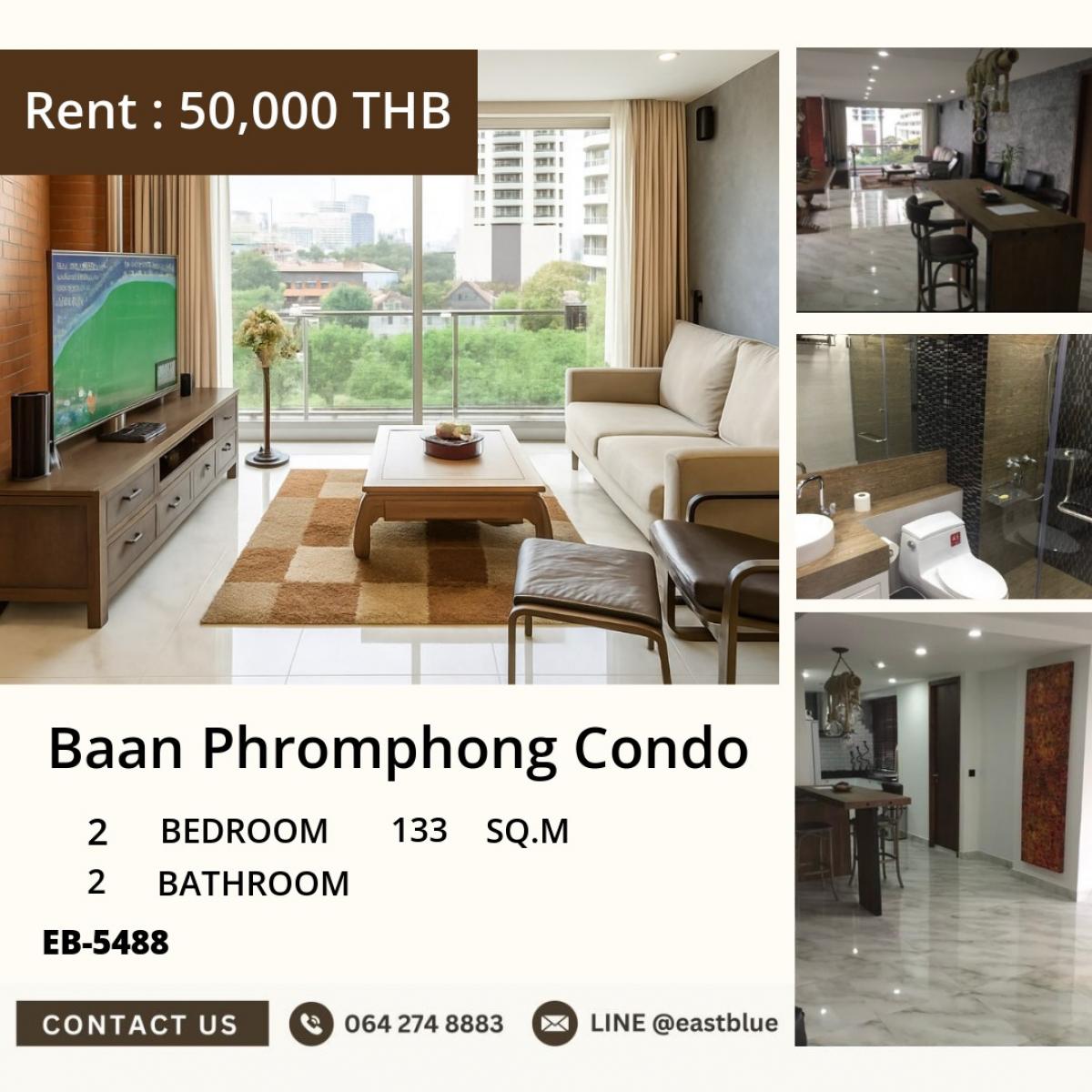For SaleCondoSukhumvit, Asoke, Thonglor : 18/03/2026, Luxury condo 2 bedrooms in the heart of Phrom Phong 133 sq.m.
For sale 11 million, rent 50,000 THB/month. Close to BTS/MRT, convenient for all travel! 0642748883