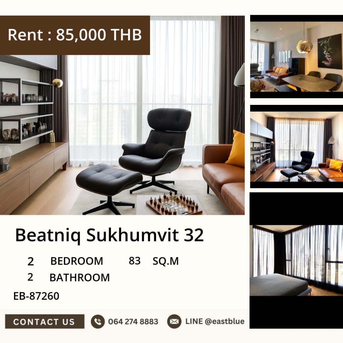 For RentCondoSukhumvit, Asoke, Thonglor : 03/04/2026, # Luxurious 2-Bed Condo at Beatniq Sukhumvit 32 | Steps from BTS Thong Lo | Premium Facilities 🏊‍♂️🏋️‍♂️🌳 0642748883