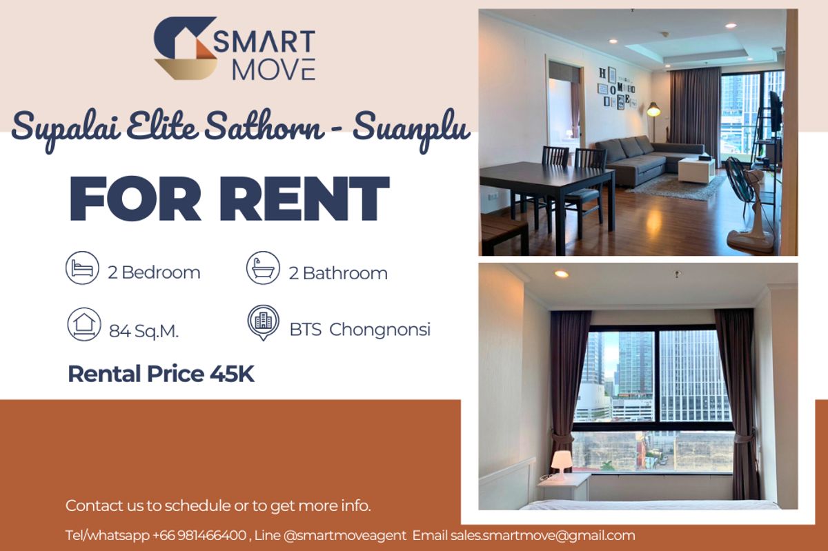 For RentCondoSathorn, Narathiwat : 🔥 For Rent !! Pool View !!🔥 Code C20221201342..........Supalai Elite Sathorn - Suanplu, 2 bedroom , 2 bathroom, furnished, ready to move in 📣📣
