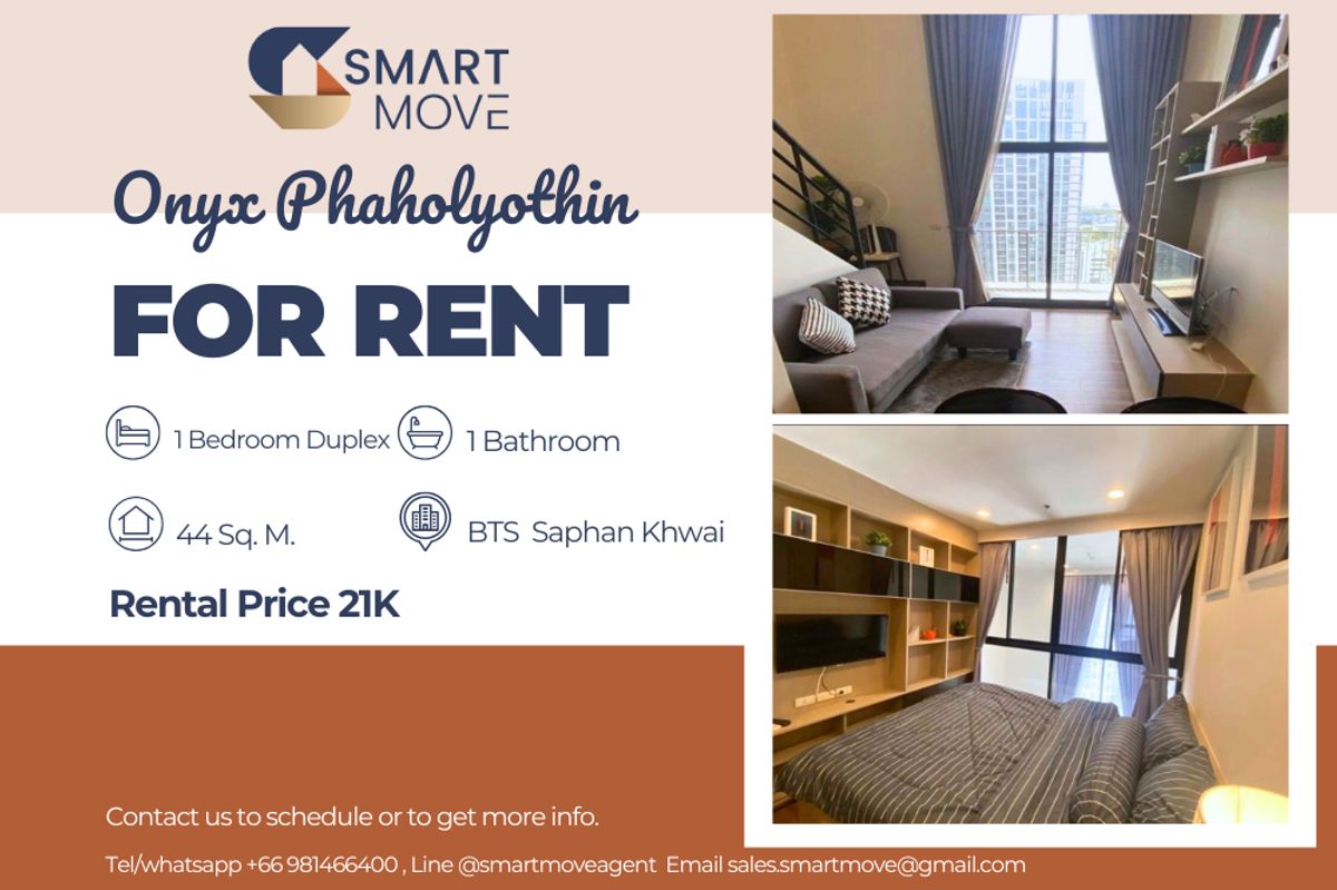 For RentCondoSapankwai,Jatujak : 🔥 For Rent !! High ceiling !!🔥 Code C20230201803..........Onyx Phaholyothin, 1 bedroom Duplex, 1 bathroom, high floor 20++, furnished, ready to move in 📣📣