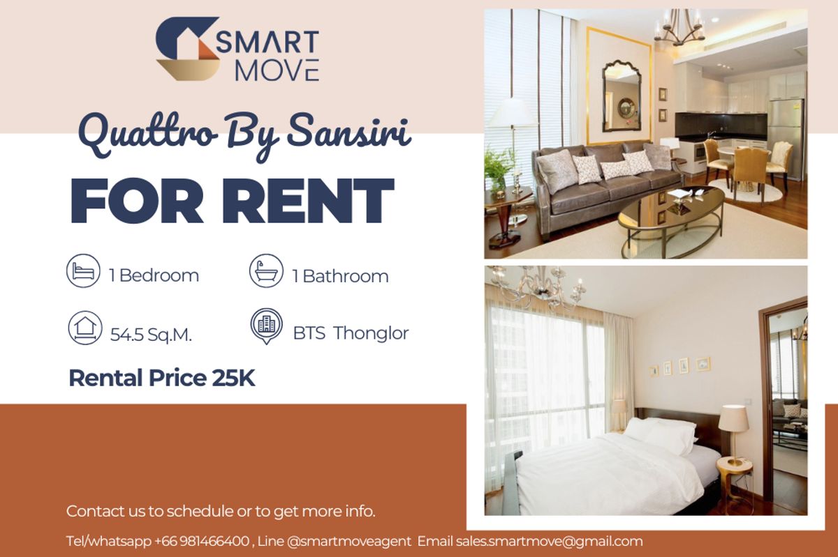 For RentCondoSukhumvit, Asoke, Thonglor : 🔥 For Rent !! Luxury style !!🔥 Code C20240100373..........Quattro By Sansiri, 1 bedroom, 1 bathroom, high floor 14++, furnished, ready to move in 📣📣