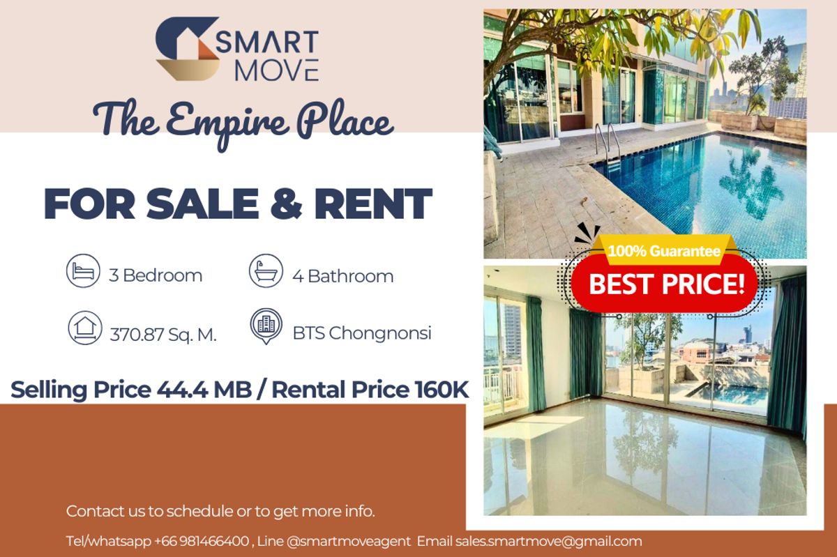CondoSathorn, Narathiwat : 🔥 For Sale - Rent, Rare Item!!! Penthouse Private Pool  !!🔥 Code C20241200015..........The Empire Place, 3 bedroom, 4 bathroom, Partly Furnished, Special Deal!!📣📣