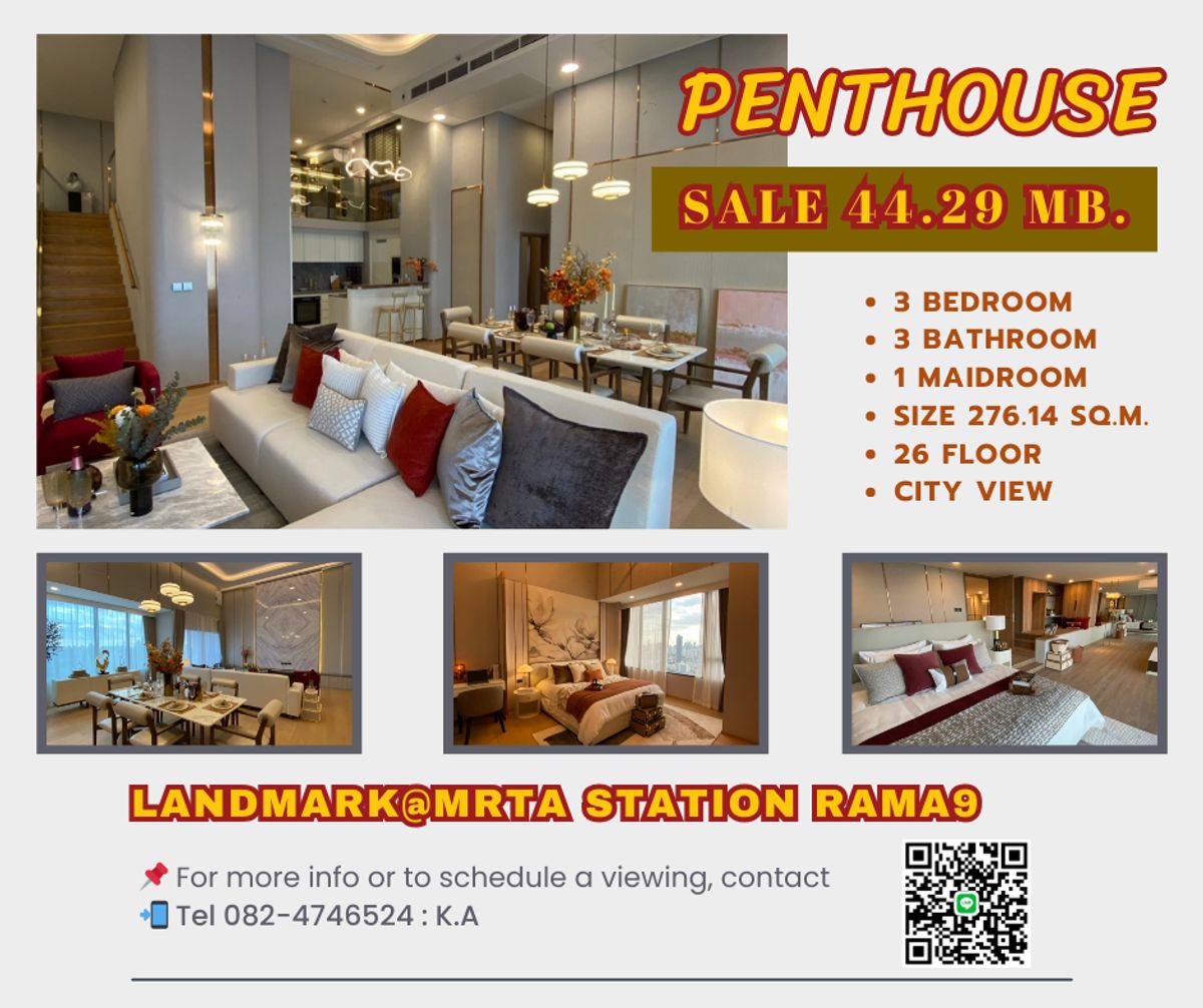 For SaleCondoRama9, Petchburi, RCA : ✨ Sell‼ ️ Penthouse Big Size Landmark @mrta Station Rama9 New Condo is ready on Rama 9 Road, near MRT Rama 9.