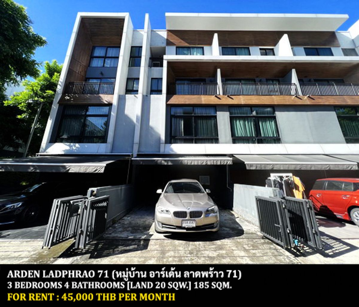 For RentTownhomeChokchai 4, Ladprao 71, Ladprao 48, : FOR RENT ARDEN LADPRAO 71 / 3 bedrooms 4 bathrooms / 20 Sqw. 185 Sqm. **45,000** CLOSE TO CENTRAL EASTVILLE