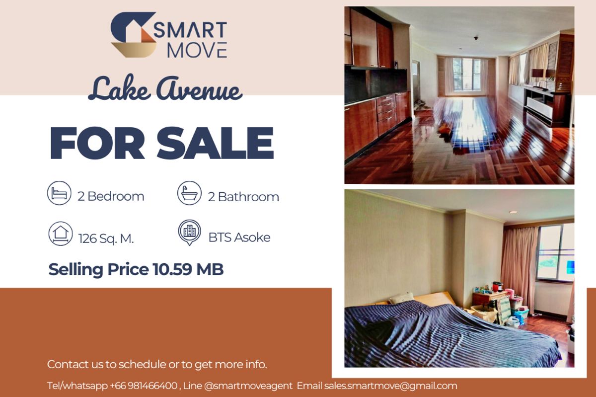 For SaleCondoSukhumvit, Asoke, Thonglor : 🔥 For Sale, Rare Item!!!🔥 Code C20250800056..........Lake Avenue, 2 bedroom, 2 bathroom, Partly Furnished, Special Deal!!📣📣