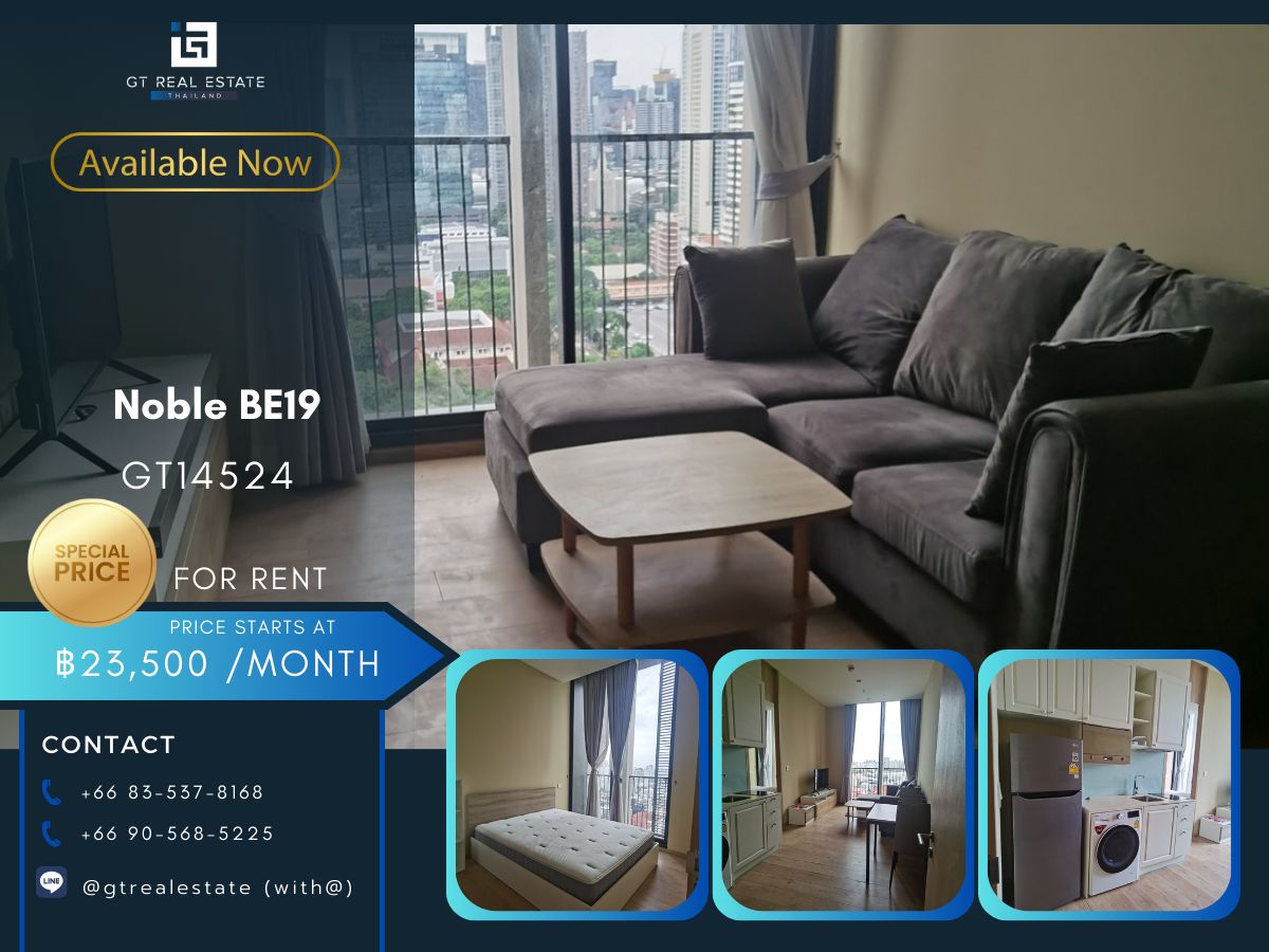 For RentCondoSukhumvit, Asoke, Thonglor : NOBLE BE19 Condo Convenient to travel near BTS Complete furniture Ready to move in!