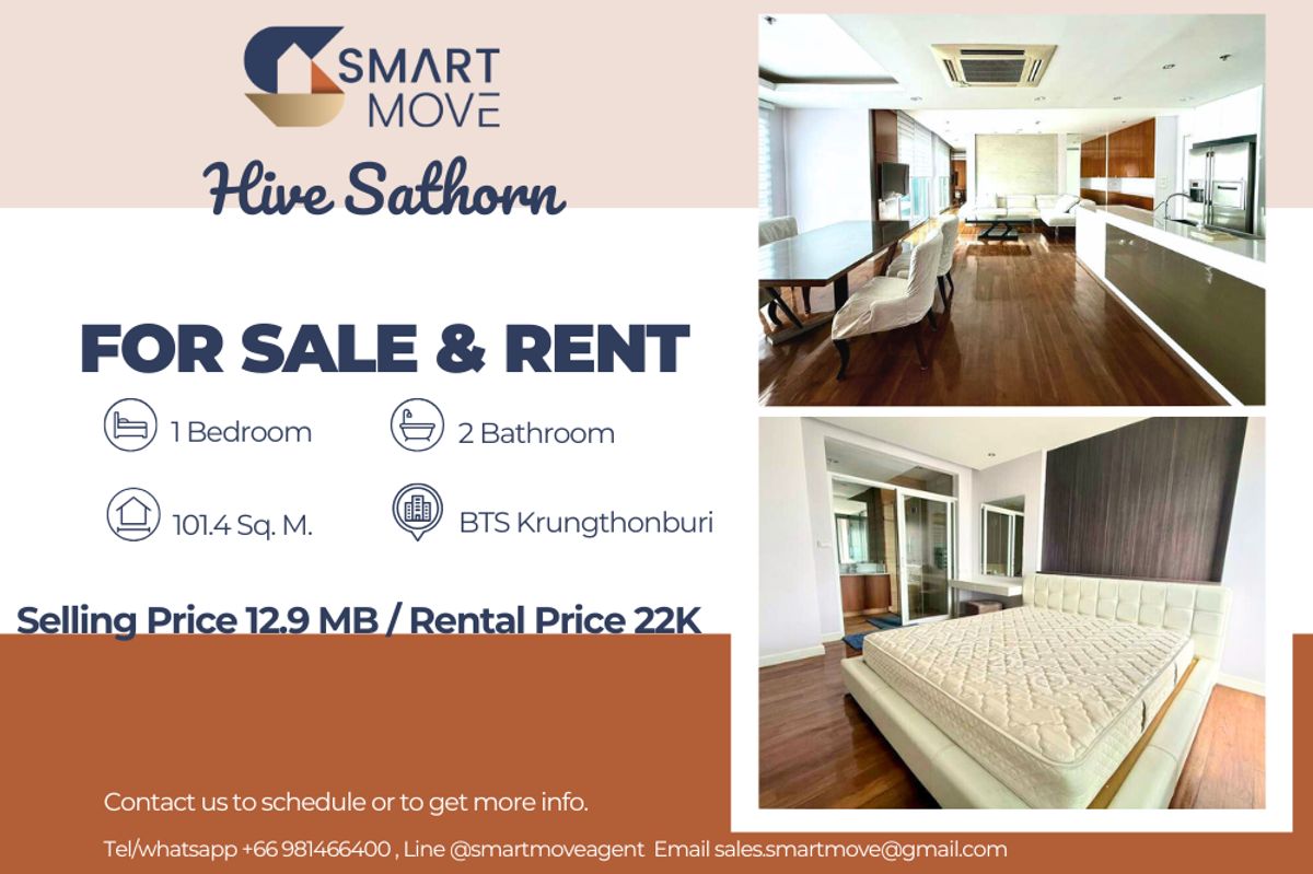 CondoWongwianyai, Charoennakor : 🔥 For Sale - Rent !! prime area !! high floor 30++,🔥 Code C20250800073..........Hive Sathorn, 1 bedroom, 2 bathroom, furnished, ready to move in, Special Deal!!📣📣