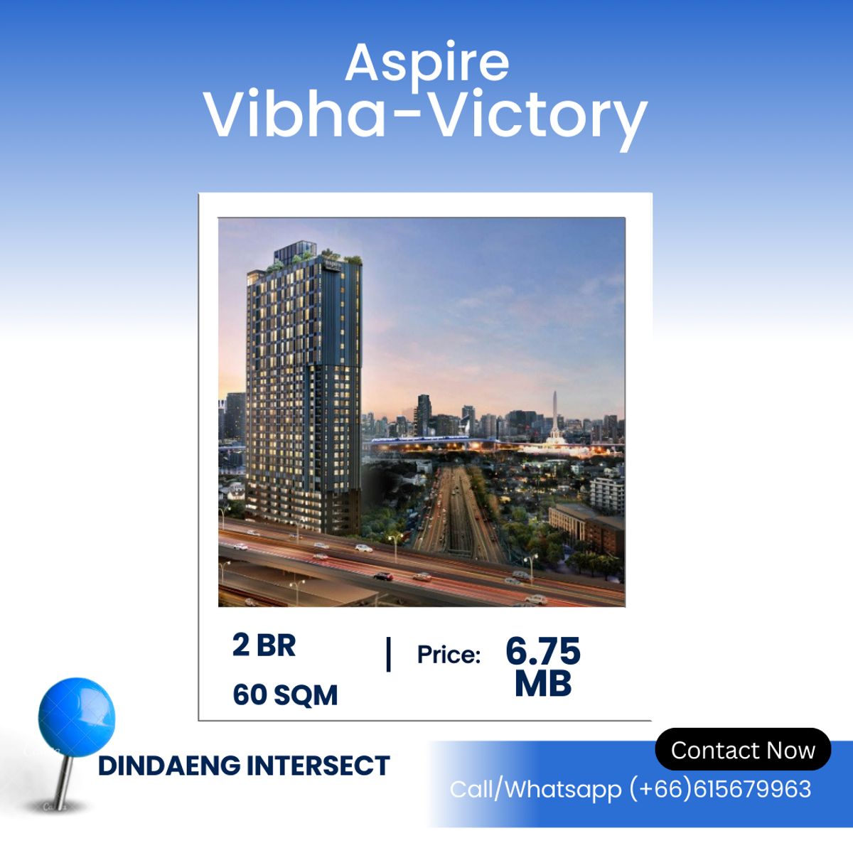 ขายคอนโดอารีย์ อนุสาวรีย์ : Aspire Vibha Victory – Spacious 2-Bedroom, 2-Bathroom Unit! Modern 2-Bedroom Condo in Prime Location – 60 SQ.M. | ฿6.75 Million